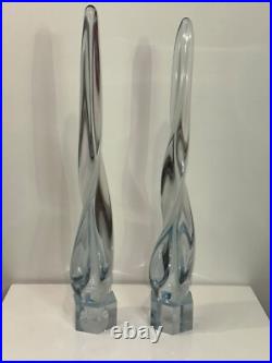 Paire de sculptures en verre signées Adam Jablonski art verrier polonais vinta
