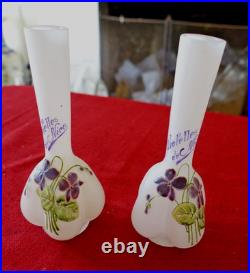 Paire de soliflore en verre art nouveau Violettes de Nice