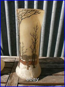 Paire de vase signé JEM, paysage enneigé (27,5cms)