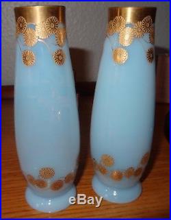 Paire de vases Cristal de Saint Louis bleu opalescent doré à l'or