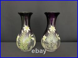 Paire de vases Legras en verre émaillé Art Nouveau