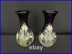 Paire de vases Legras en verre émaillé Art Nouveau