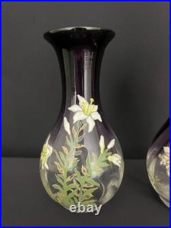 Paire de vases Legras en verre émaillé Art Nouveau