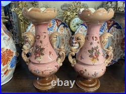 Paire de vases anciens en Terre de Fer Vieux Rose