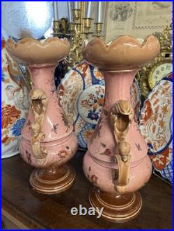 Paire de vases anciens en Terre de Fer Vieux Rose