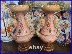 Paire de vases anciens en Terre de Fer Vieux Rose