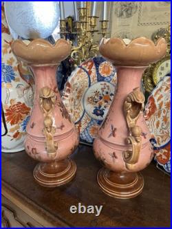 Paire de vases anciens en Terre de Fer Vieux Rose
