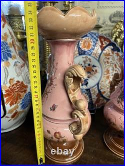 Paire de vases anciens en Terre de Fer Vieux Rose