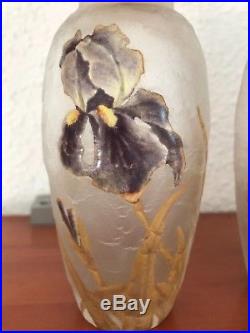 Paire de vases art nouveau Montjoye Legras décor émaillé iris