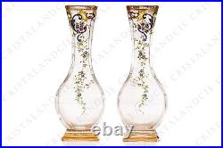 Paire de vases émaillés Art Nouveau par Baccarat. Pair of enameled Art Nouveau