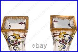 Paire de vases émaillés Art Nouveau par Baccarat. Pair of enameled Art Nouveau