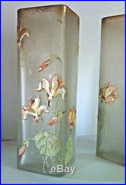 Paire de vases émaillés Art-nouveau de Legras Montjoie St Denis décor de Monna