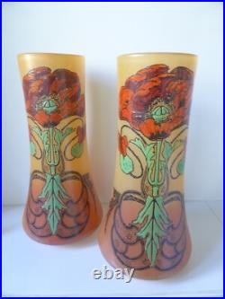 Paire de vases émaillés Legras motif Pavots