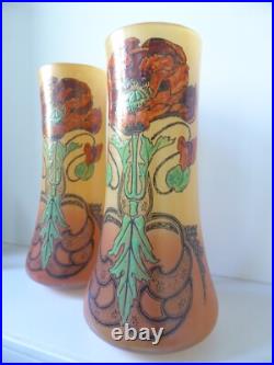 Paire de vases émaillés Legras motif Pavots
