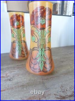 Paire de vases émaillés Legras motif Pavots