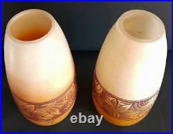 Paire de vases en verre émaillés Legras vers 1920 signés Leg