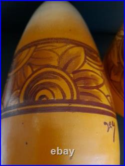 Paire de vases en verre émaillés Legras vers 1920 signés Leg