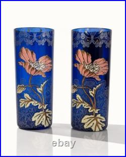 Paire de vases rouleau Art Nouveau Legras décor pavots France, circa 1900