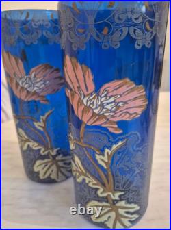 Paire de vases rouleau Art Nouveau Legras décor pavots France, circa 1900