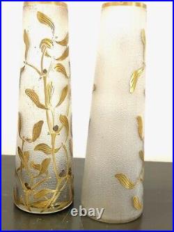 Paire de vases soliflores feuilles de gui doré LEGRAS, ART NOUVEAU