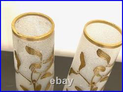 Paire de vases soliflores feuilles de gui doré LEGRAS, ART NOUVEAU