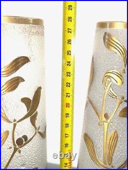 Paire de vases soliflores feuilles de gui doré LEGRAS, ART NOUVEAU