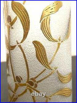 Paire de vases soliflores feuilles de gui doré LEGRAS, ART NOUVEAU