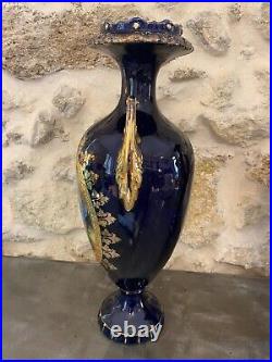 Paire de vases/urnes en céramique bleu cobalt par Joseph Strnact DLG SEVRES