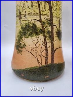 Paire de vases verre soufflé émaillé décor lacustre d'Automne Legras début XXème
