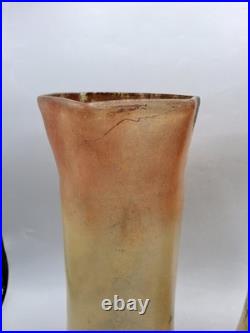 Paire de vases verre soufflé émaillé décor lacustre d'Automne Legras début XXème