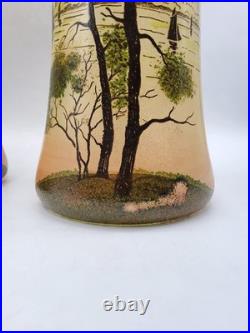 Paire de vases verre soufflé émaillé décor lacustre d'Automne Legras début XXème