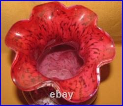Paire grands vases anciens verre Clichy torsadés pailleté or couleur rouge