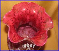 Paire grands vases anciens verre Clichy torsadés pailleté or couleur rouge
