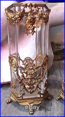 Paire vases cristal et bronze doré epoque napoleon III XIXe style louis XVI