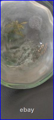 Paire vases verre vert émaillé or Karlsbad 32 cm Art Nouveau