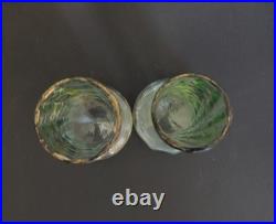 Paire vases verre vert émaillé or Karlsbad 32 cm Art Nouveau