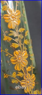 Paire vases verre vert émaillé or Karlsbad 32 cm Art Nouveau