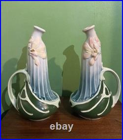 Paires De Vase Céramique Art Nouveau Décor De Fleurs