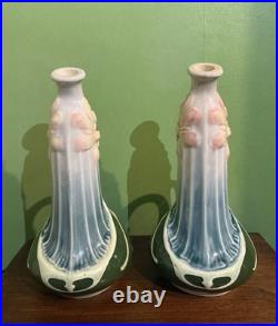 Paires De Vase Céramique Art Nouveau Décor De Fleurs