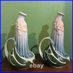 Paires De Vase Céramique Art Nouveau Décor De Fleurs