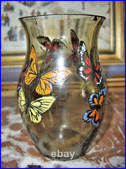 Paul Nicolas vase émaillé papillons Gallé d'Argental