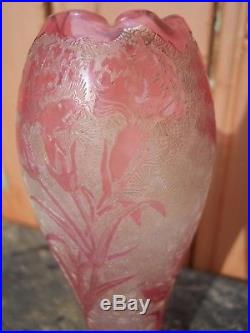 Petit vase art nouveau 1900 Legras Monjoye Baccarat décor de fleurs fond givré