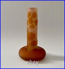 Petit vase soliflore pâte de verre Emile Gallé orchidées Art Nouveau XIXè Orange