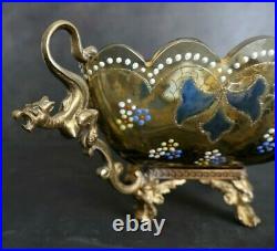 Petite coupe verre / vase émaillé doré, monture bronze Era Auguste Jean, Legras