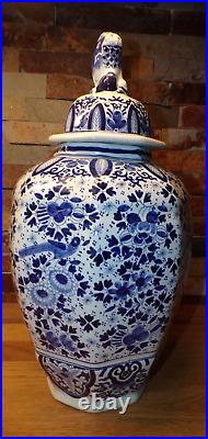 Pot Delft chinois Grand vase Faïence Floral Oiseaux villeroy et boch circa 1910