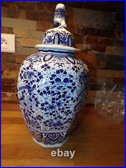 Pot Delft chinois Grand vase Faïence Floral Oiseaux villeroy et boch circa 1910