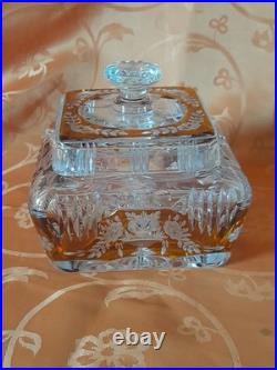 Pot couvert overlay orange cristal taillé vers 1920 boite bonbonnière