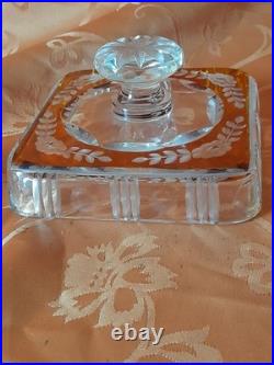 Pot couvert overlay orange cristal taillé vers 1920 boite bonbonnière