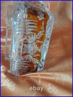 Pot couvert overlay orange cristal taillé vers 1920 boite bonbonnière