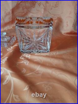 Pot couvert overlay orange cristal taillé vers 1920 boite bonbonnière